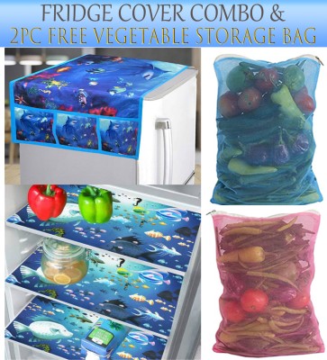 KANUSHI Refrigerator  Cover(Width: 99 cm, Blue, Multi)