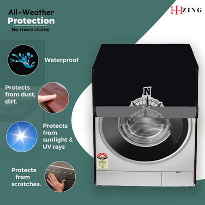 Hizing Front Loading Washing Machine  Cover(Width: 66 cm, Black, Silver)