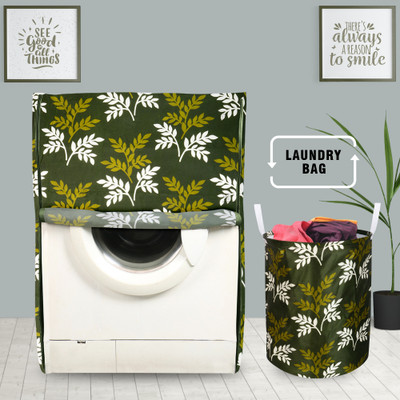 E-Retailer Front Loading Washing Machine  Cover(Width: 58 cm, Height-89cm) With 1Pc. Foldable Laundry Bag (Green Leaf, Set Contains-2Pcs)