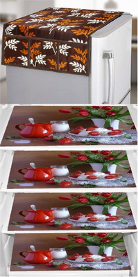 REVEXO Refrigerator  Cover(Width: 58 cm, Brown, Red)