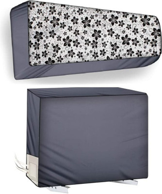 MW PRINTS Air Conditioner  Cover(Width: 23 cm, Split AC Cover Set of Indoor & Outdoor Units for 2 Ton, Grey Black Flower)