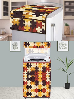 E-Retailer Top Loading Washing Machine  Cover(Width: 58 cm, Height-89cm) 1Pc Fridge Top Cover With Utility Pockets (Yellow, Set Contains-2Pc)