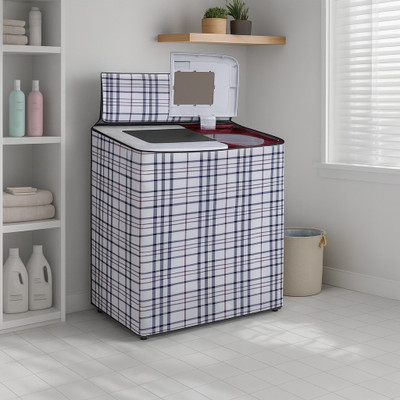 Visutra Semi-Automatic Washing Machine  Cover(Width: 86 cm, White with Black & Red Checkered Print)