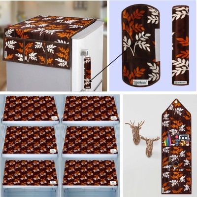 E-Retailer Refrigerator  Cover(Width: 99 cm, Combo Set) (1Pc Fridge Cover+2Pc Handle Cover+6Pc Mat+1Pc Wall Hanging) (Brown)