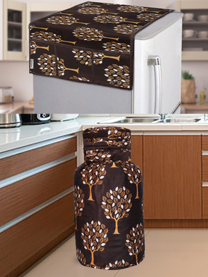 E-Retailer Refrigerator  Cover(Width: 53 cm, Length-99cm) with LPG Gas Cylinder Cover (Brown, Set Contains-2Pcs)