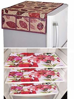 KUBER INDUSTRIES Refrigerator  Cover(Width: 98 cm, Brown, Maroon)