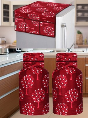 E-Retailer Refrigerator  Cover(Width: 53 cm, Length-99cm) with LPG Gas Cylinder Cover (Maroon, Set Contains-3Pcs)