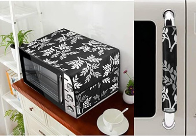 E-Retailer Microwave Oven  Cover(Width: 35 cm, Length-91cm) With utility Pockets and 1Pc Handle Cover (Black, Pack of-2Pcs)