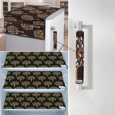 E-Retailer Refrigerator  Cover(Width: 53 cm, Length-99cm) Handle Cover and 3 Pc. of Fridge Mat (Brown, Pack of-5Pcs)