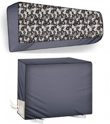 MW PRINTS Air Conditioner  Cover(Width: 23 cm, Split AC Cover Set of Indoor & Outdoor Units for 2 Ton, Grey Black White Flower)