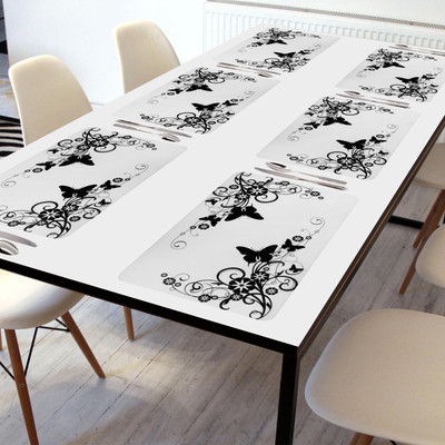 Crosmo Rectangular Pack of 6 Table Placemat(Black, White, PVC)