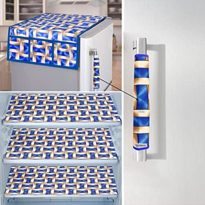E-Retailer Refrigerator  Cover(Width: 53 cm, Length-99cm) Handle Cover and 3 Pc. of Fridge Mat (Blue, Pack of-5Pcs)