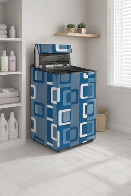 Visutra Top Loading Washing Machine  Cover(Width: 59 cm, Blue with White Geometric Square Print)