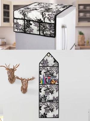 E-Retailer Refrigerator  Cover(Width: 53 cm, Length-99cm) With 1Pc Wall Hanging Storage Organizer (Black, Set of-2Pc))