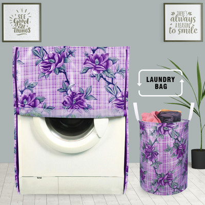 E-Retailer Front Loading Washing Machine  Cover(Width: 58 cm, Height-89cm) With 1Pc. Foldable Laundry Bag (Purple Floral, Set Contains-2Pcs)