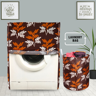E-Retailer Front Loading Washing Machine  Cover(Width: 58 cm, Height-89cm) With 1Pc. Foldable Laundry Bag (Brown Leaf, Set Contains-2Pcs)