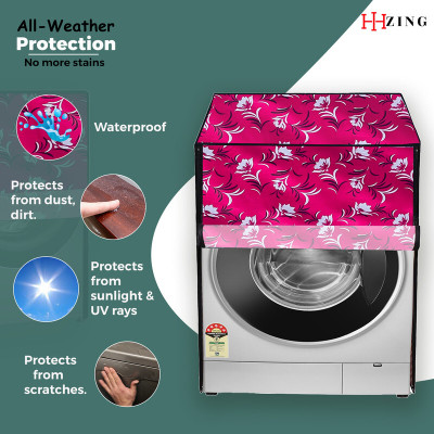 Hizing Front Loading Washing Machine  Cover(Width: 65 cm, Pink, White)