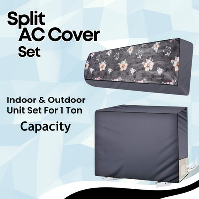 MW PRINTS Air Conditioner  Cover(Width: 64.77 cm, Grey Flower)