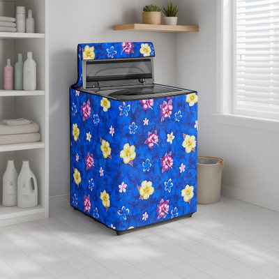 Visutra Top Loading Washing Machine  Cover(Width: 59 cm, Blue with Multicolor Floral Print)