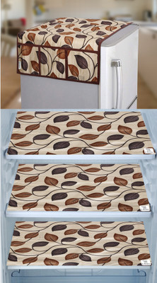 E-Retailer Refrigerator  Cover(Width: 53 cm, Length-99cm)With Utility Pockets and Set of 3Pc Fridge Mats (Brown, Pack of-4Pcs)