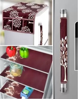 Kanushi Industries Refrigerator  Cover(Width: 91 cm, Brown, gold)