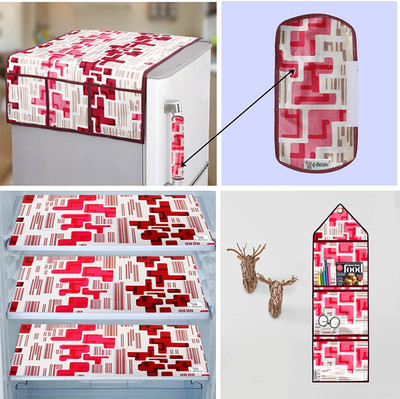 E-Retailer Fridge Mat(Width: 99 cm, Combo Set) (1 Fridge Cover+1Pc Handle Cover + 3Pc Mat + 1Pc Wall Hanging) (Red)
