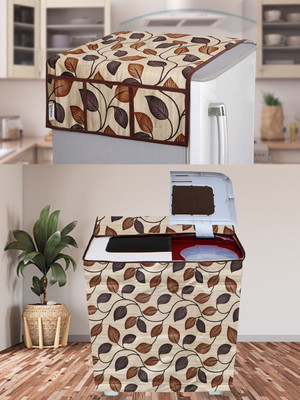 E-Retailer Semi-Automatic Washing Machine  Cover(Width: 84 cm, Height-94cm) 1Pc Fridge Top Cover With Utility Pockets (Brown, Set Contains-2Pcs)