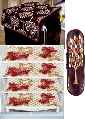 REVEXO Refrigerator  Cover(Width: 56.6 cm, Silver, Beige)