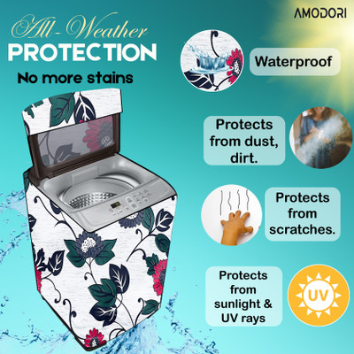 Amodori Top Loading Washing Machine  Cover(Width: 46 cm, White, Red)