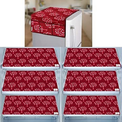 E-Retailer Refrigerator  Cover(Width: 53 cm, Length-99cm)With Utility Pockets and Set of 6Pc Fridge Mats (Maroon, Pack of-7Pc)