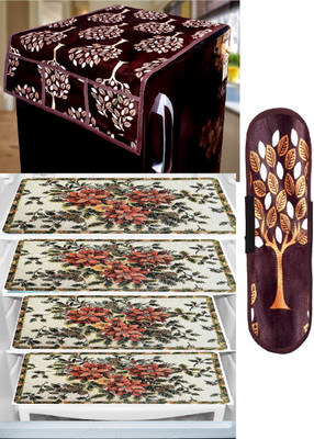 REVEXO Refrigerator  Cover(Width: 56.6 cm, Maroon, Beige)