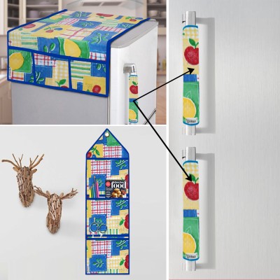 E-Retailer Refrigerator  Cover(Width: 53 cm, ) 2Pc Handle Cover+1Pc Wall Hanging Storage Organizer) (Red, Set of-4Pc))