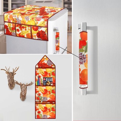 E-Retailer Refrigerator  Cover(Width: 53 cm, ) 1Pc Handle Cover+1Pc Wall Hanging Storage Organizer) (Multi, Set of-3Pc))
