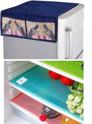 KUBER INDUSTRIES Refrigerator  Cover(Width: 56 cm, Blue & Gold)