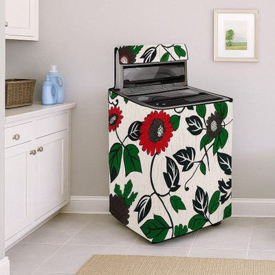 Visutra Top Loading Washing Machine  Cover(Width: 57 cm, White with Red & Green Floral Print)