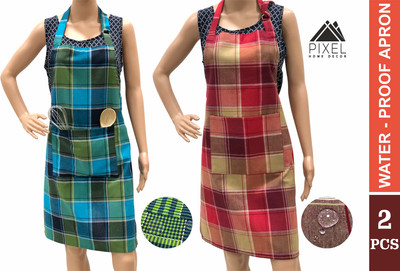 Pixel Home Cotton Home Use Apron - Free Size(Blue, Brown, Pack of 2)