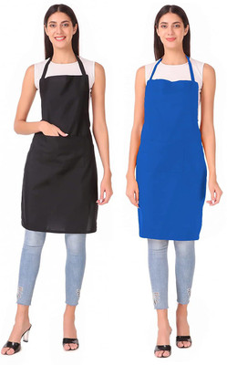 Kodenipr Club Polyester Home Use Apron - Free Size(Black, Dark Blue, Pack of 2)