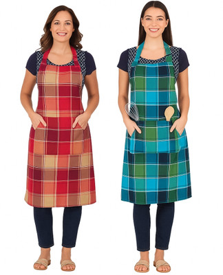 Urbanscape Cotton Home Use Apron - Free Size(Blue, Brown, Pack of 2)
