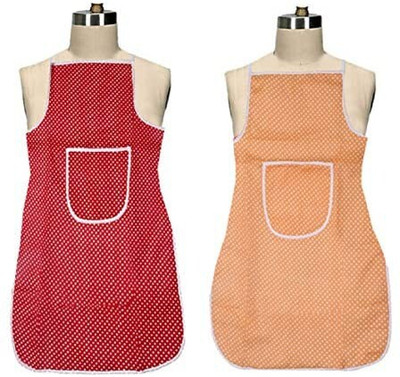 KUBER INDUSTRIES Cotton Home Use Apron - Free Size(Maroon, Peach, Pack of 2)