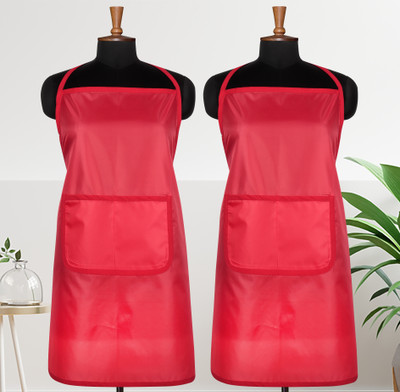 AIRWILL Polyester Home Use Apron - Free Size(Red, Pack of 2)