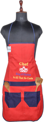 HOMESTIC Polyester Home Use Apron - Free Size(Red, Single Piece)