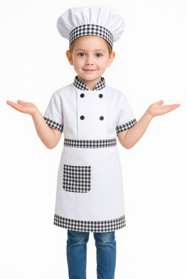 FANCYJET Chef Apron for Kids| 3 pc Set( Coat, Cap, Waist)| Unisex Kids Costume Wear