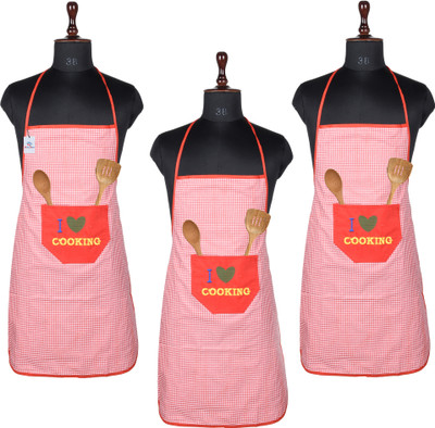 Heart Home Polyester Home Use Apron - Free Size(Red, Pack of 3)