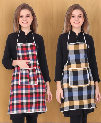 SANRAKSSHAN Polyester Home Use Apron - Free Size(Multicolor, Pack of 2)