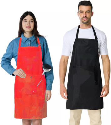 TENNYCER PVC Home Use Apron - Free Size(Red, Black, Pack of 2)