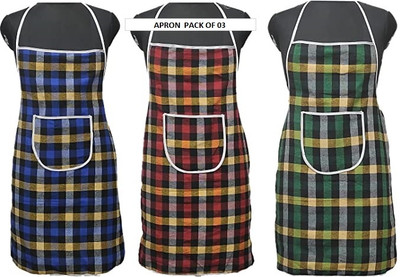 SANRAKSSHAN Cotton Home Use Apron - Free Size(Multicolor, Pack of 3)