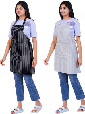 DI Home Tex Cotton Home Use Apron - Free Size(Grey, Black, Pack of 2)