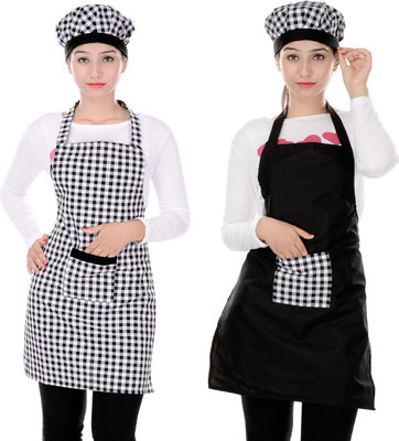 SWITCHON Polyester, Cotton Chef's Apron - Free Size(White, Black, Pack of 2)