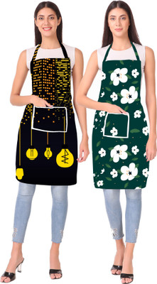 XENABO Polyester Home Use Apron - Free Size(Black, Green, Pack of 2)