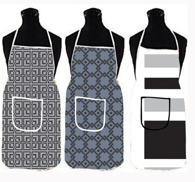 XENABO Polyester Apron - Large(Grey, Grey, Black, Pack of 3)
